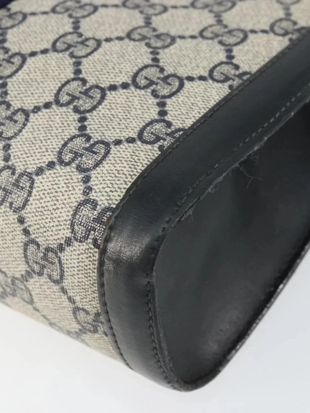 GUCCI GG Supreme Sherry Line Clutch Bag PVC Navy Gold 010 378 Auth BA10399